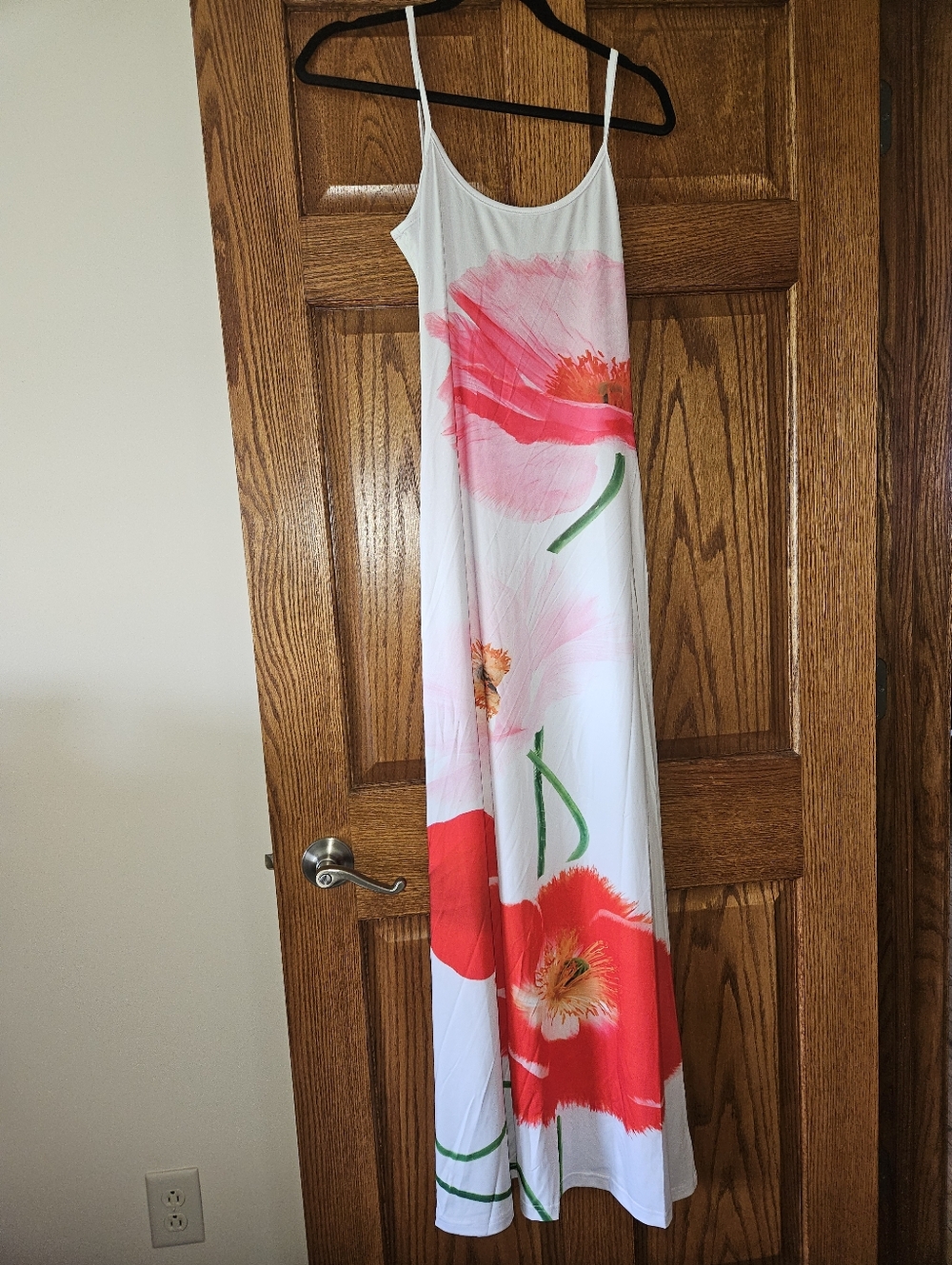 White Maxi Dress with Pink-Red Floral Print